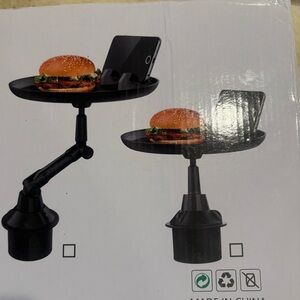 Black Car Cup Holder Tray with Phone Mount